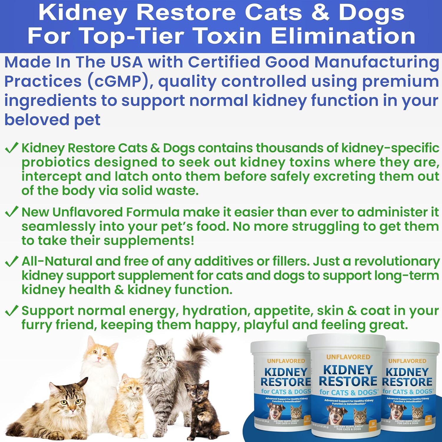 Unflavored Kidney Restore Supplement for Cats and Dogs - Supports Normal Kidney Function and Health in Pets