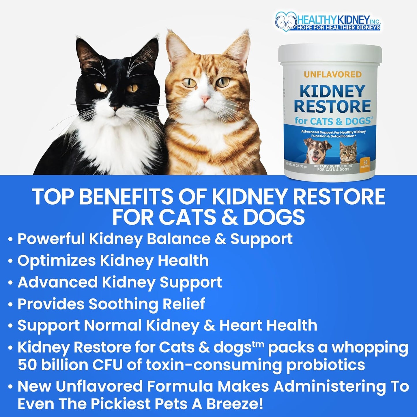 Unflavored Kidney Restore Supplement for Cats and Dogs - Supports Normal Kidney Function and Health in Pets