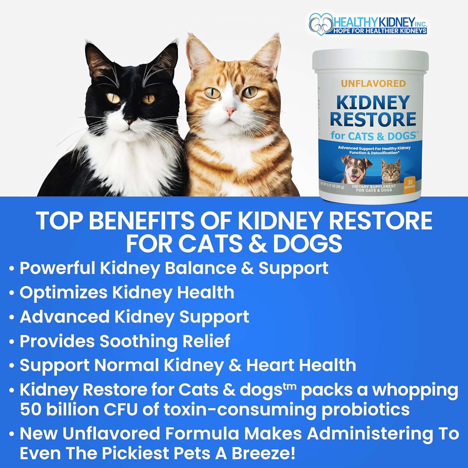 Unflavored Kidney Restore Supplement for Cats and Dogs - Supports Normal Kidney Function and Health in Pets