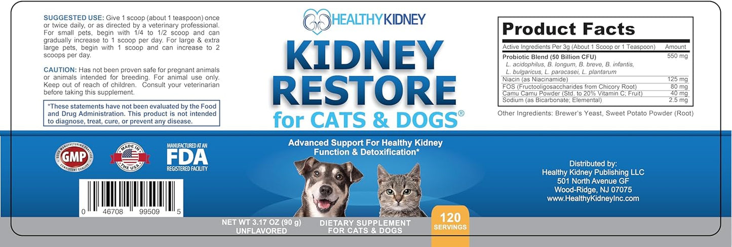 Unflavored Kidney Restore Supplement for Cats and Dogs - Supports Normal Kidney Function and Health in Pets