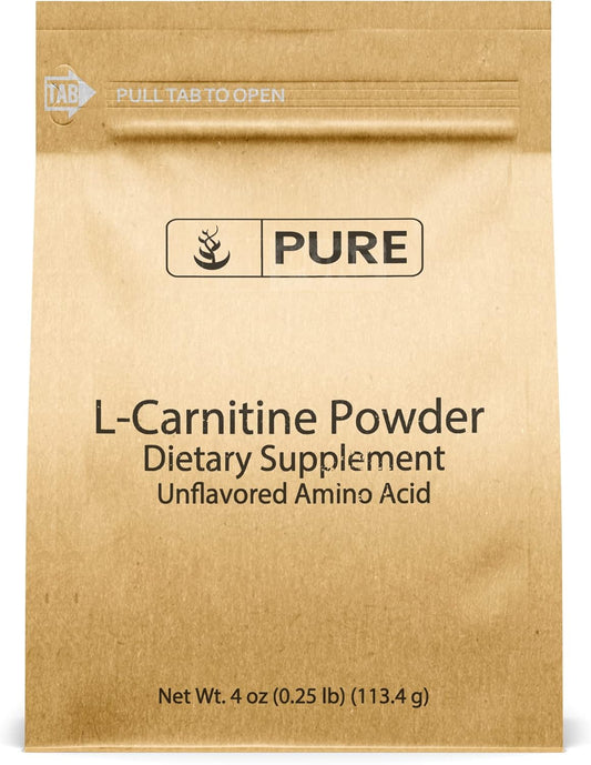 Unflavored L-Carnitine Powder (4 oz) with Pure Original Ingredients - Gluten-Free, Non-GMO Dietary Supplement, No Fillers