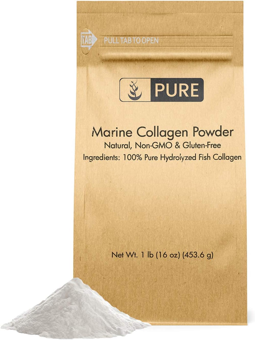 Unflavored Marine Collagen Powder 1 lb - Pure Protein Peptides from Original Ingredients, Resealable Bag