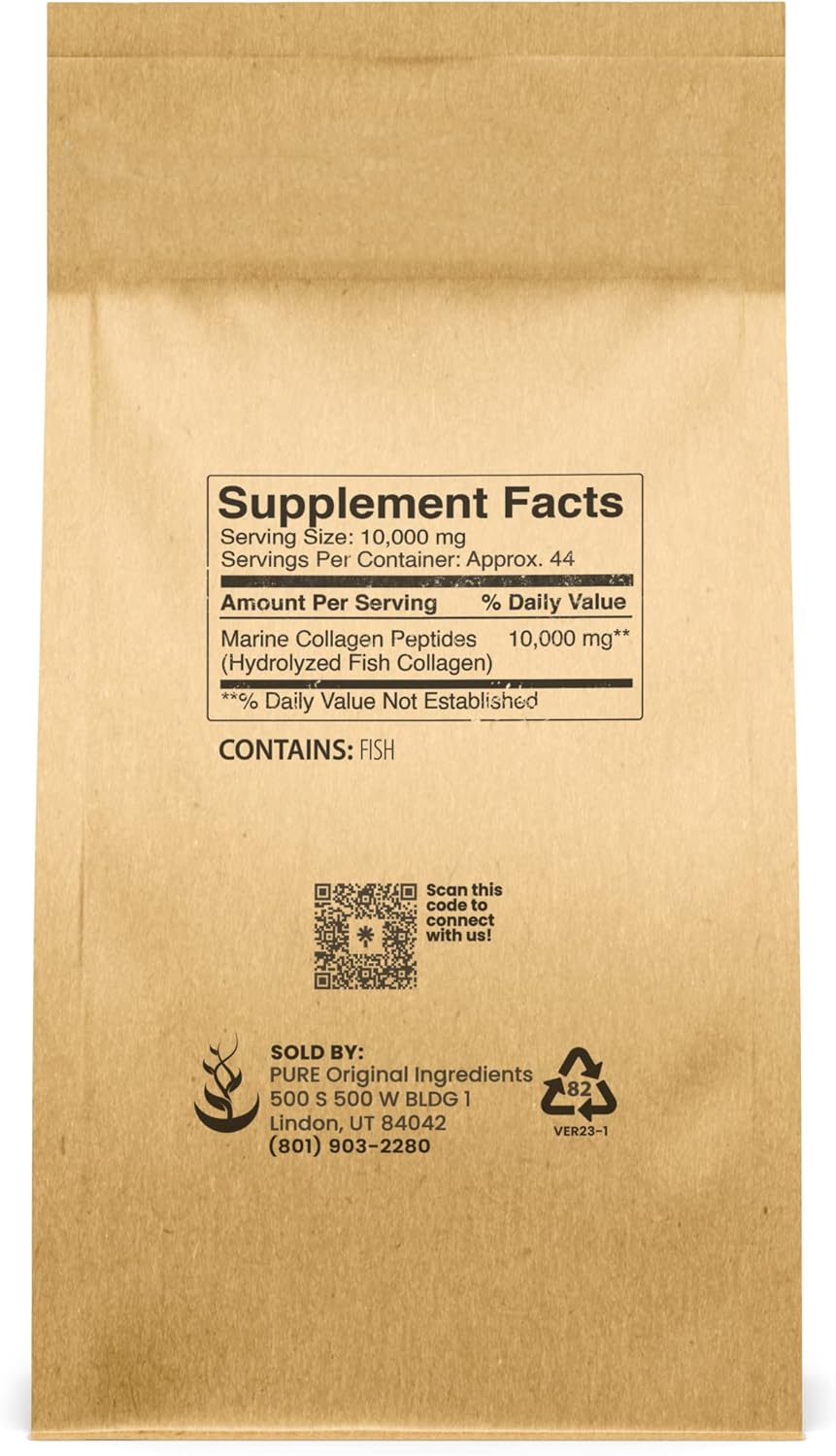 Unflavored Marine Collagen Powder 1 lb - Pure Protein Peptides from Original Ingredients, Resealable Bag