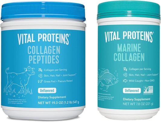 Unflavored & Marine Vital Proteins Collagen Peptides Powder - Essential Supplement for Skin, Hair, Nails, and Joints