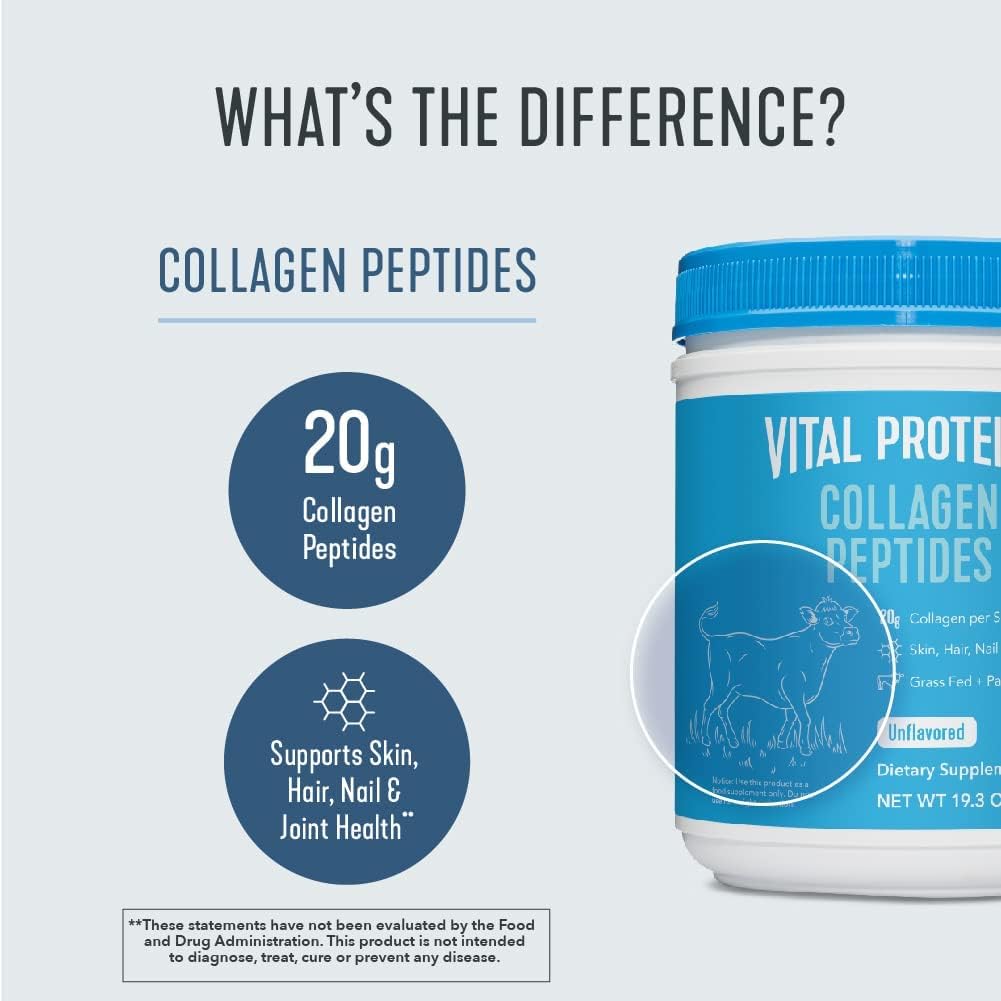 Unflavored & Marine Vital Proteins Collagen Peptides Powder - Essential Supplement for Skin, Hair, Nails, and Joints