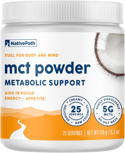 Unflavored MCT Oil Powder Supplement with Keto-Friendly C8 MCTs - Dairy, Gluten, and GMO-Free, 25 Servings