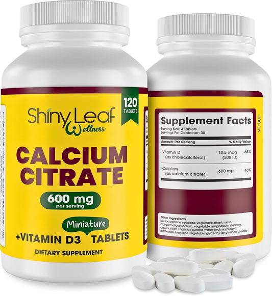 Unflavored Mini Calcium Citrate Tablets with Vitamin D3 for Men and Women - Easy Swallow Calcium Supplement - 30 Days Supply
