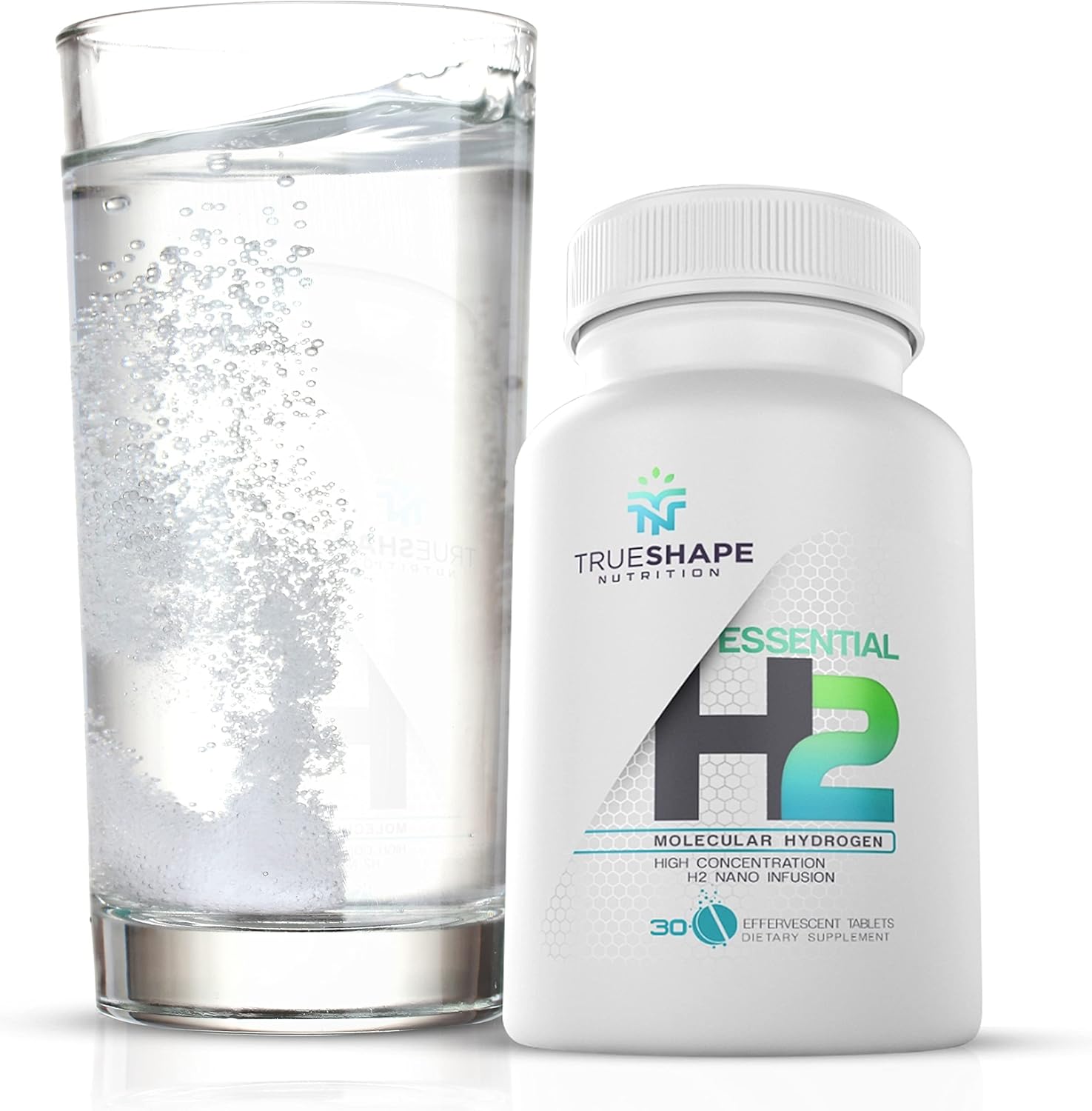 Unflavored TrueShape Nutrition Essential H2 Fizzy Molecular Hydrogen Tablets - Water Supplement (30 Servings)