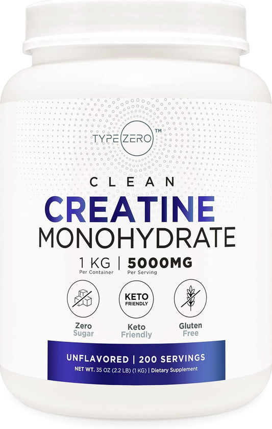 Unflavored Type Zero Creatine Monohydrate Powder - 1 KG, Micronized, 5000mg (5g) Per Serving, Zero Sugar, Keto & Gluten Free - 200 Servings - BoostGo Australia