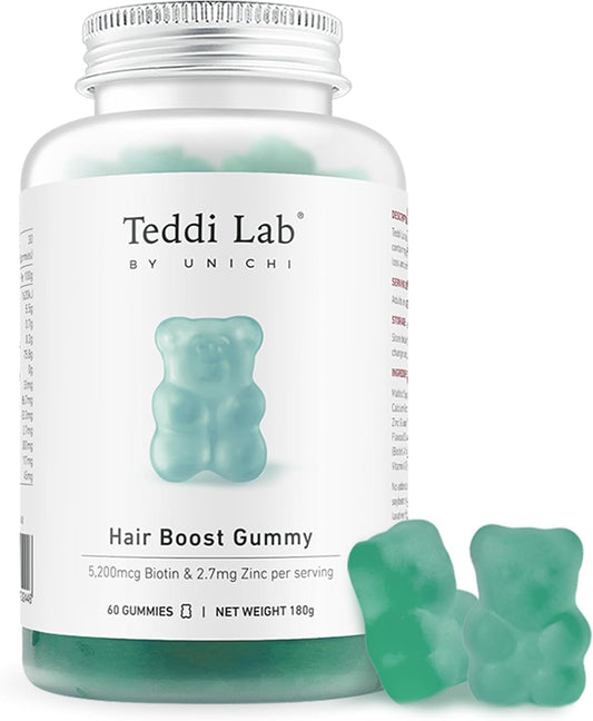 Unichi Hair Boost Gummy with 5200mcg Biotin, Zinc, and Pantothenic Acid for Stronger Hair - Sea Salt & Green Grape Flavor, 60 Count