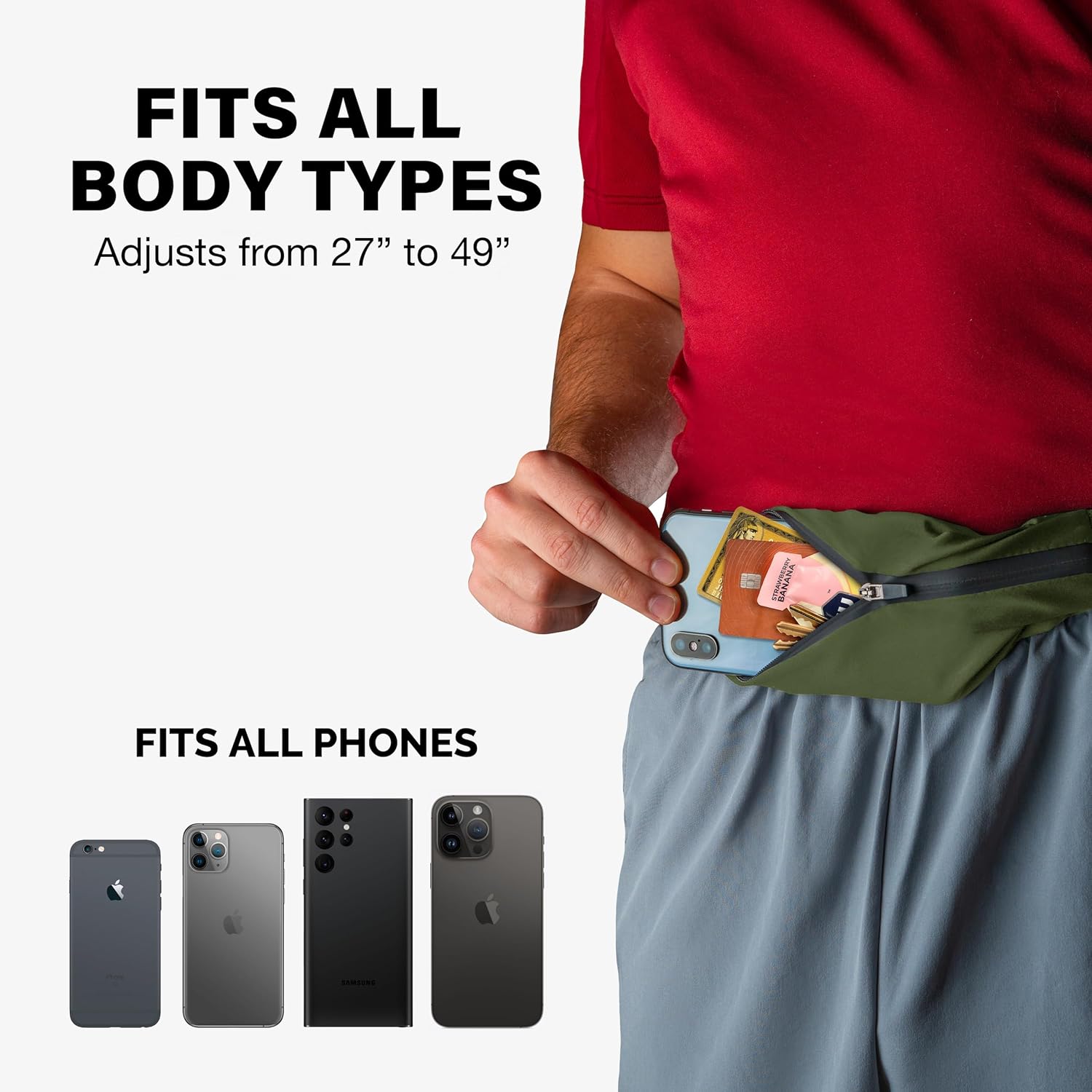 Unisex Back Bay Slim Running Belt with Phone Pocket for Runners, Waist Bag for Workouts, Money Belt for Men and Women
