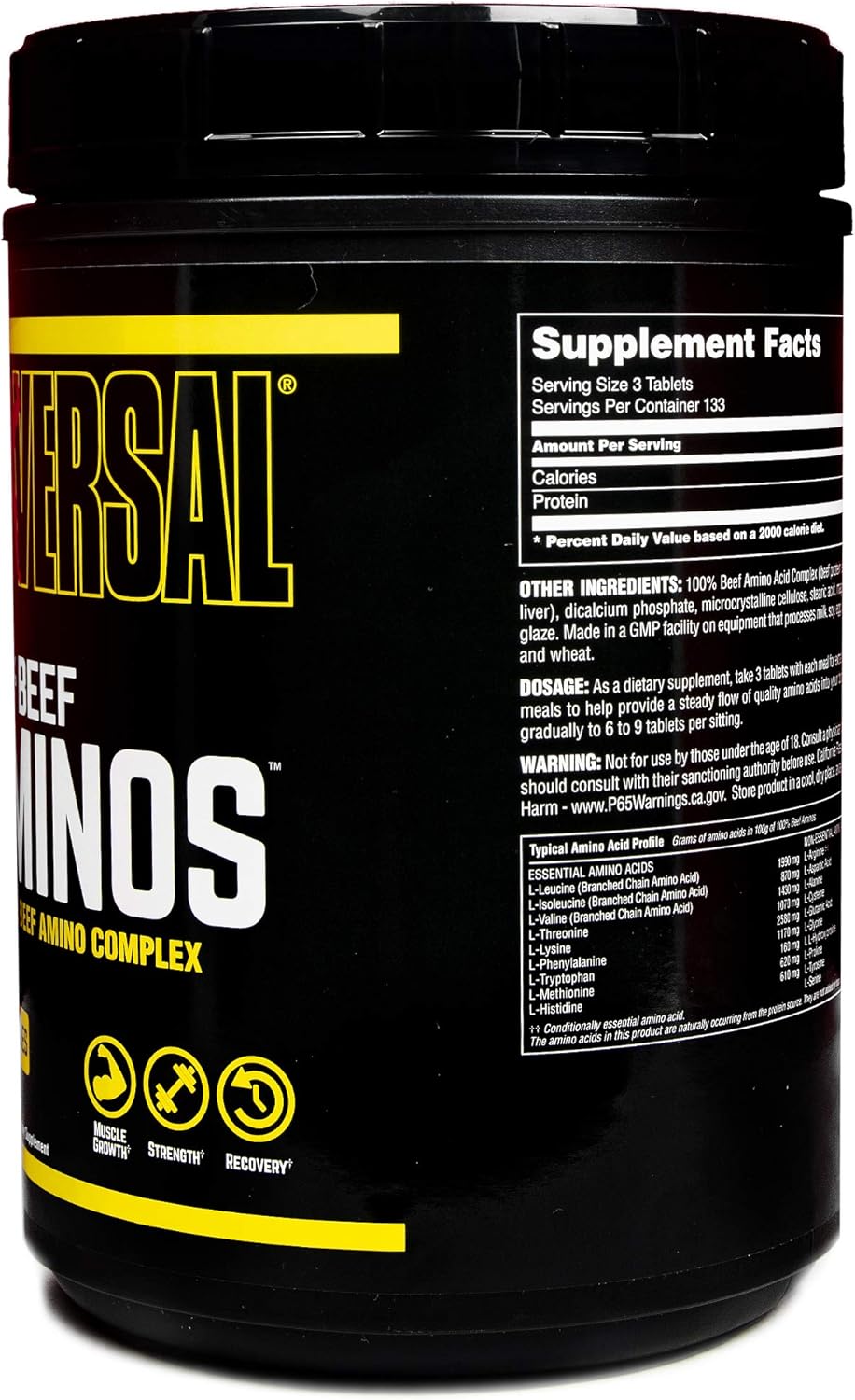 Universal Nutrition Beef Aminos: 100% Beef Protein Isolate for Recovery & Growth - 400 Tablets