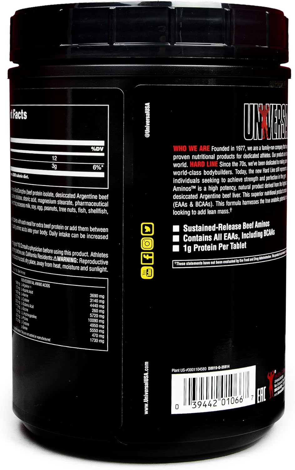 Universal Nutrition Beef Aminos: 100% Beef Protein Isolate for Recovery & Growth - 400 Tablets
