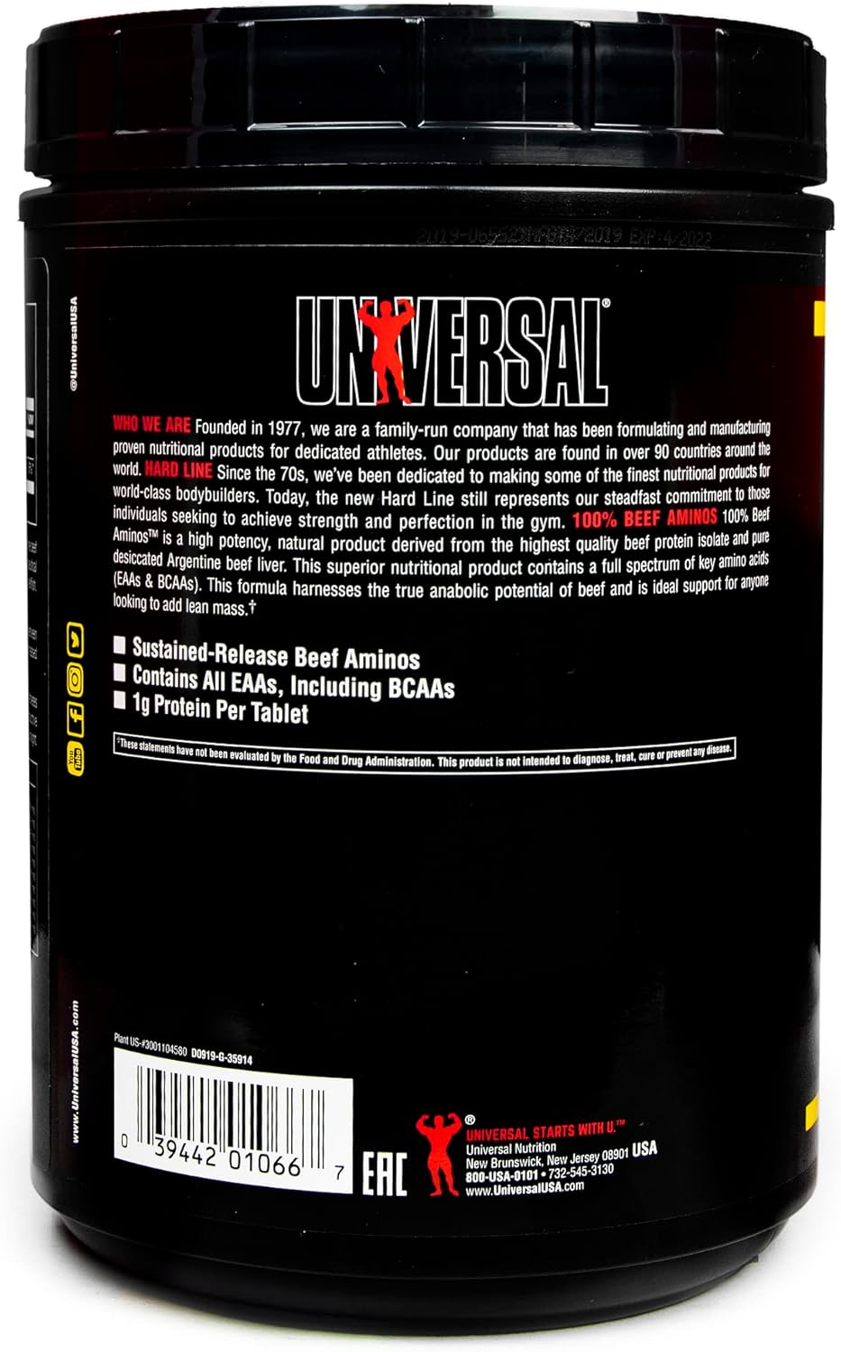 Universal Nutrition Beef Aminos: 100% Beef Protein Isolate for Recovery & Growth - 400 Tablets