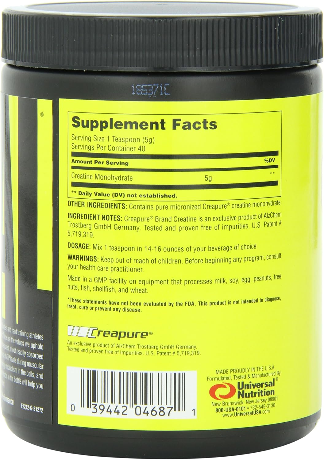 Universal Nutrition Creatine Powder - 200 Grams, Pack of 2 - Muscle Building Supplement
