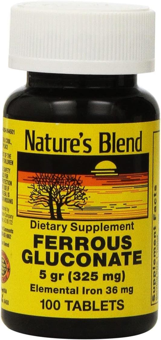 Unknown Artist Nature's Blend Ferrous Gluconate Tablets 324 mg - 100 Count (Pack of 6)