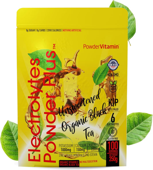 Unsweetened Black Tea Electrolyte Powder with Pink Himalayan Salt - 100 Servings, Keto Friendly, Sugar Free, 1000mg Potassium, 150mg Calcium, 150mg Magnesium, Hydration Support - No Stevia