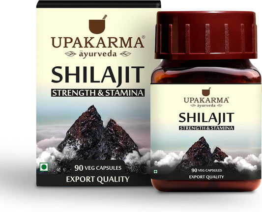 Upakarma Ayurveda Shilajit Capsules 1000mg - Pure & Natural Source of Fulvic Acid, Trace Minerals - 90 Capsules for Strength, Stamina, Immune Support - 45 Day Supply (Pack of 1)
