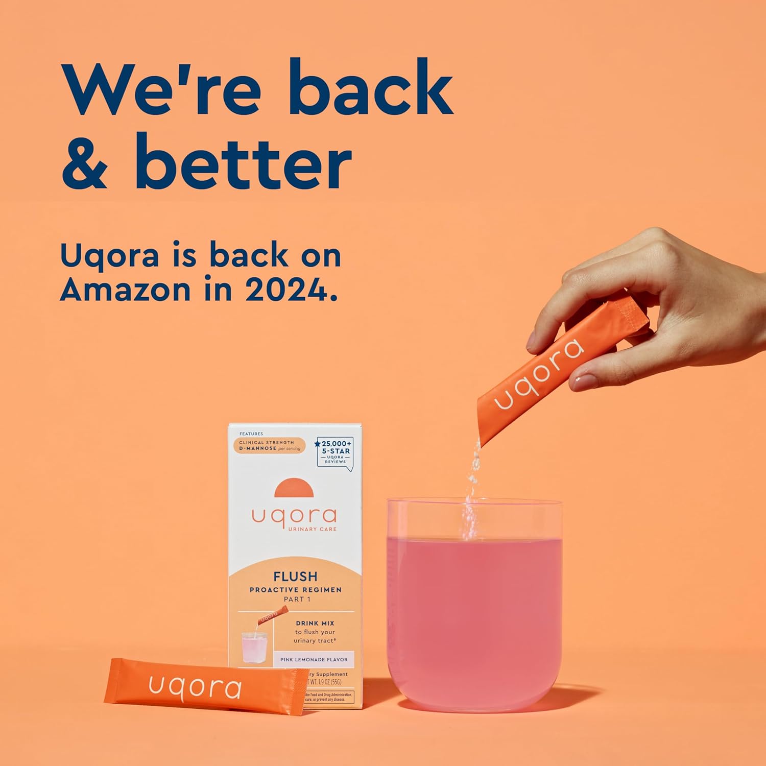 Uqora Flush - Urinary Tract Support Supplement with D-Mannose, Vitamin C, Vitamin B6, Potassium, Magnesium & Calcium - Gluten-Free & Vegan - Pink Lemonade Flavor - 40 Packets - BoostGo Australia