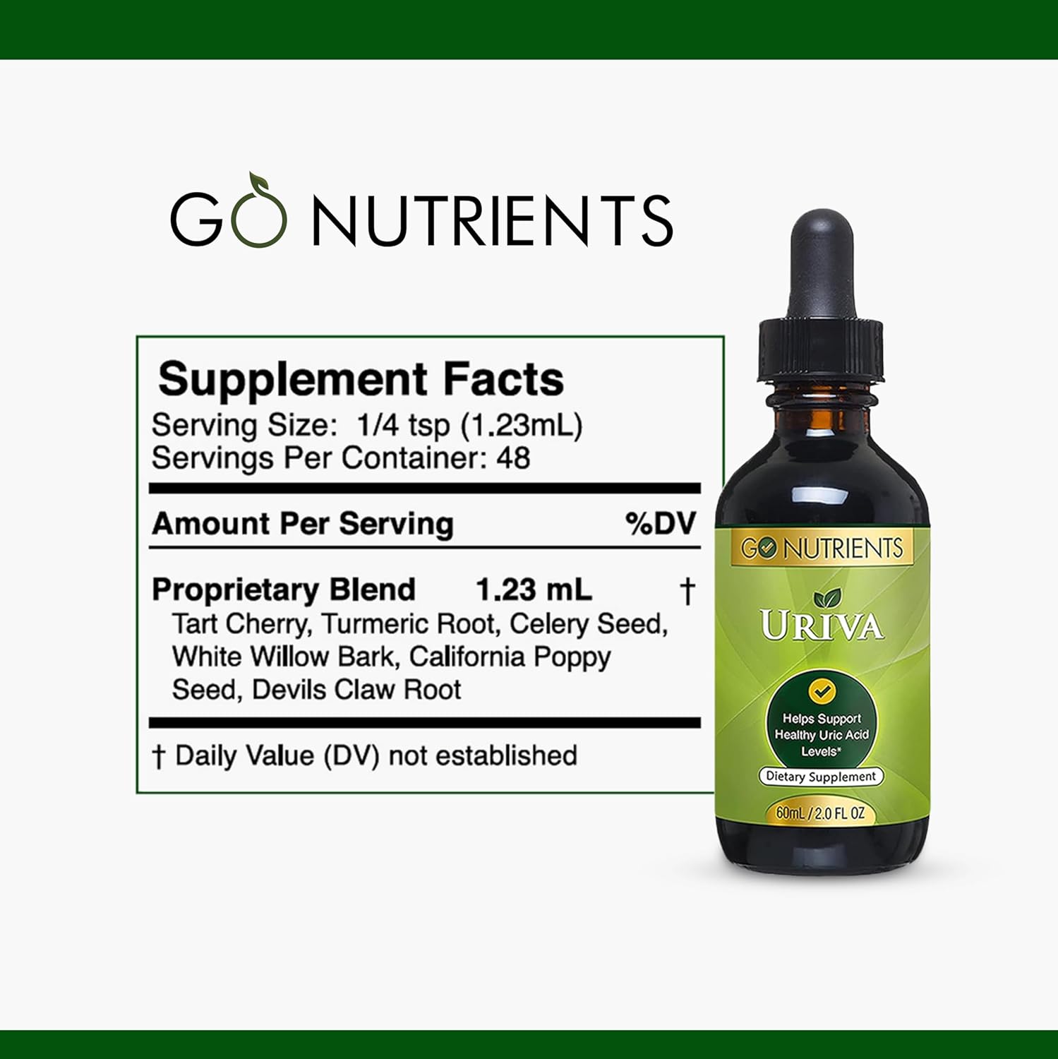 Uriva Advanced Uric Acid Cleanse Liquid Drops with Tart Cherry, Celery Seed, Turmeric | Joint & Kidney Support Supplement 2.0 oz.