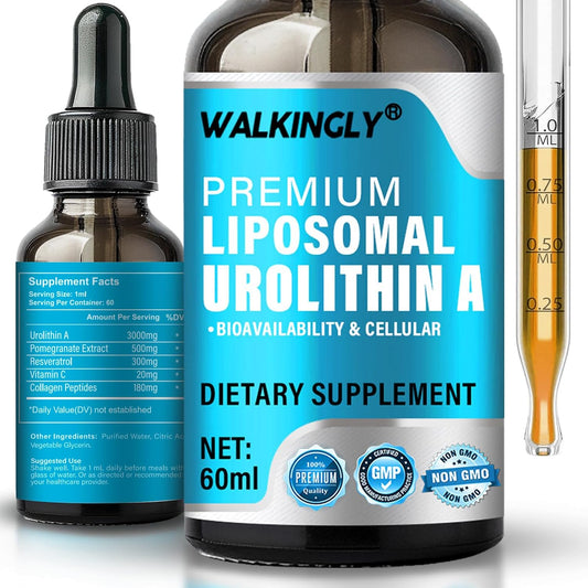 Urolithin A Liquid Drops Supplement - 3000mg High Strength Formula for Walking