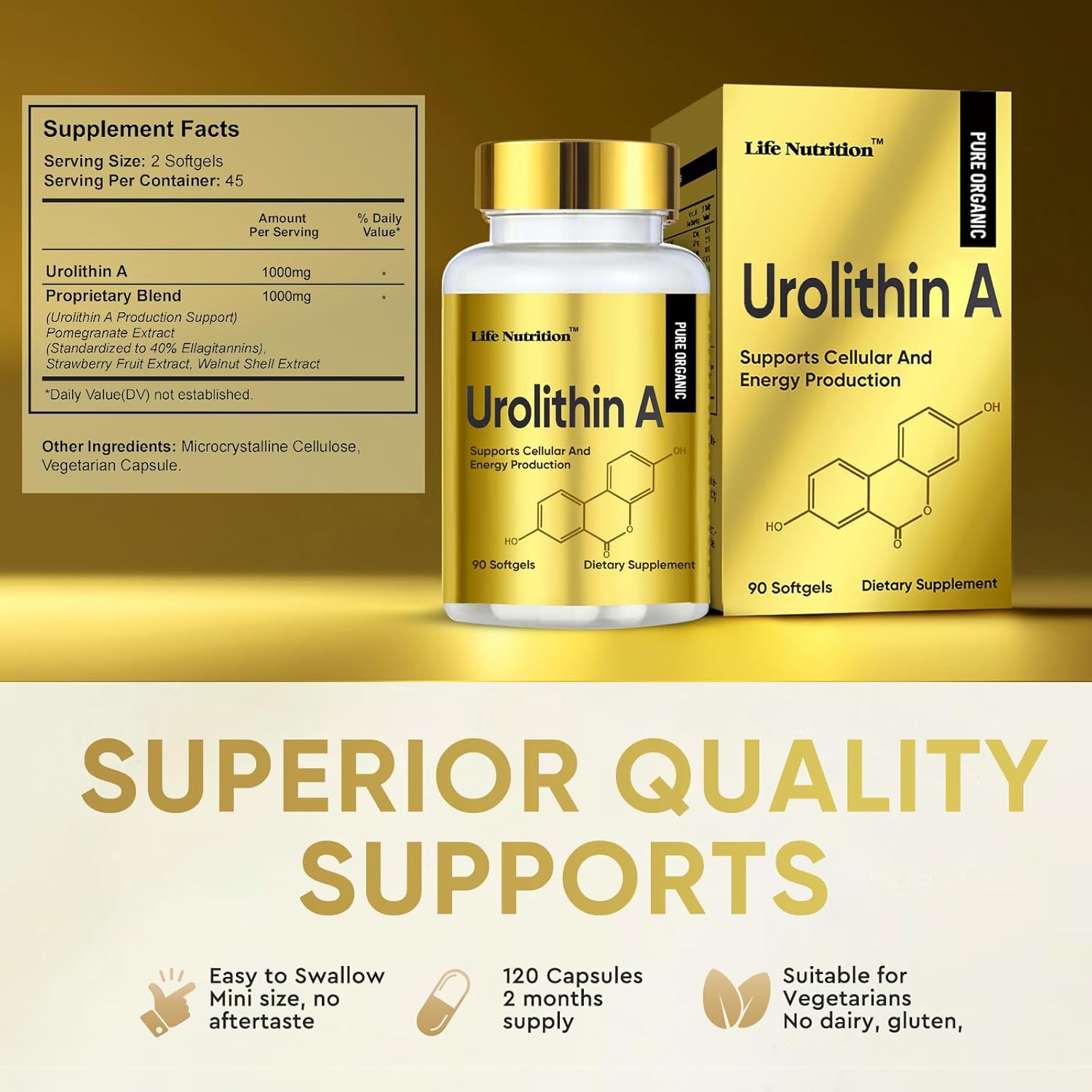 Urolithin A+ Softgels 1000MG, 90 Count, Made in USA for Advanced Cellular Health & Vitality
