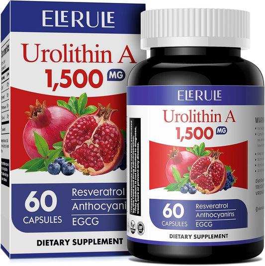 Urolithin A Supplement 1000 mg with Trans-Resveratrol, Anthocyanins, Green Tea | Promotes Healthy Aging & Cellular Energy | 60 Capsules