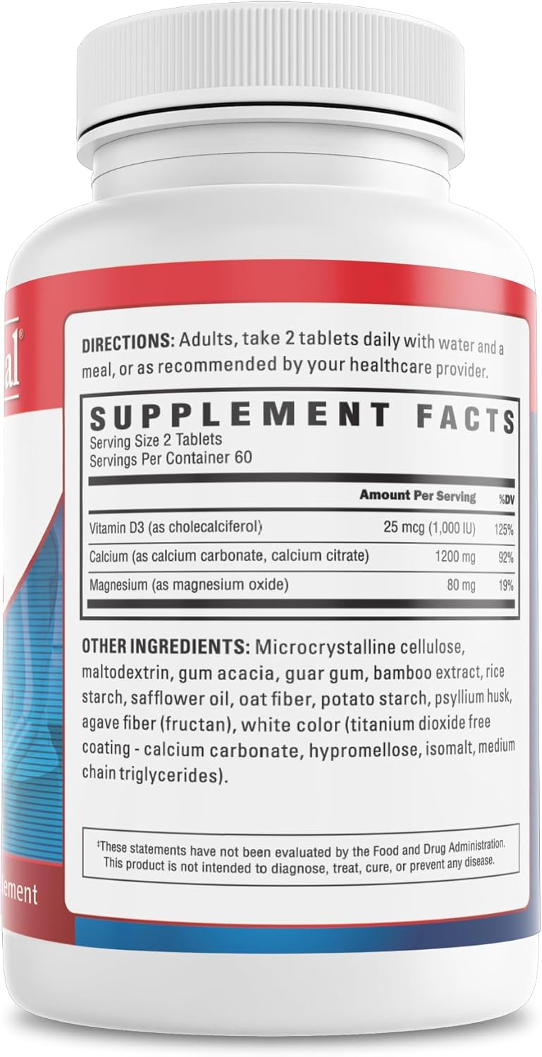 US Doctors' Clinical 1200mg Calcium Citrate & Carbonate Complex with Magnesium & Vitamin D3 - Bone, Muscle, Nerve Support - Vegan, Non-GMO - 120 Tablets