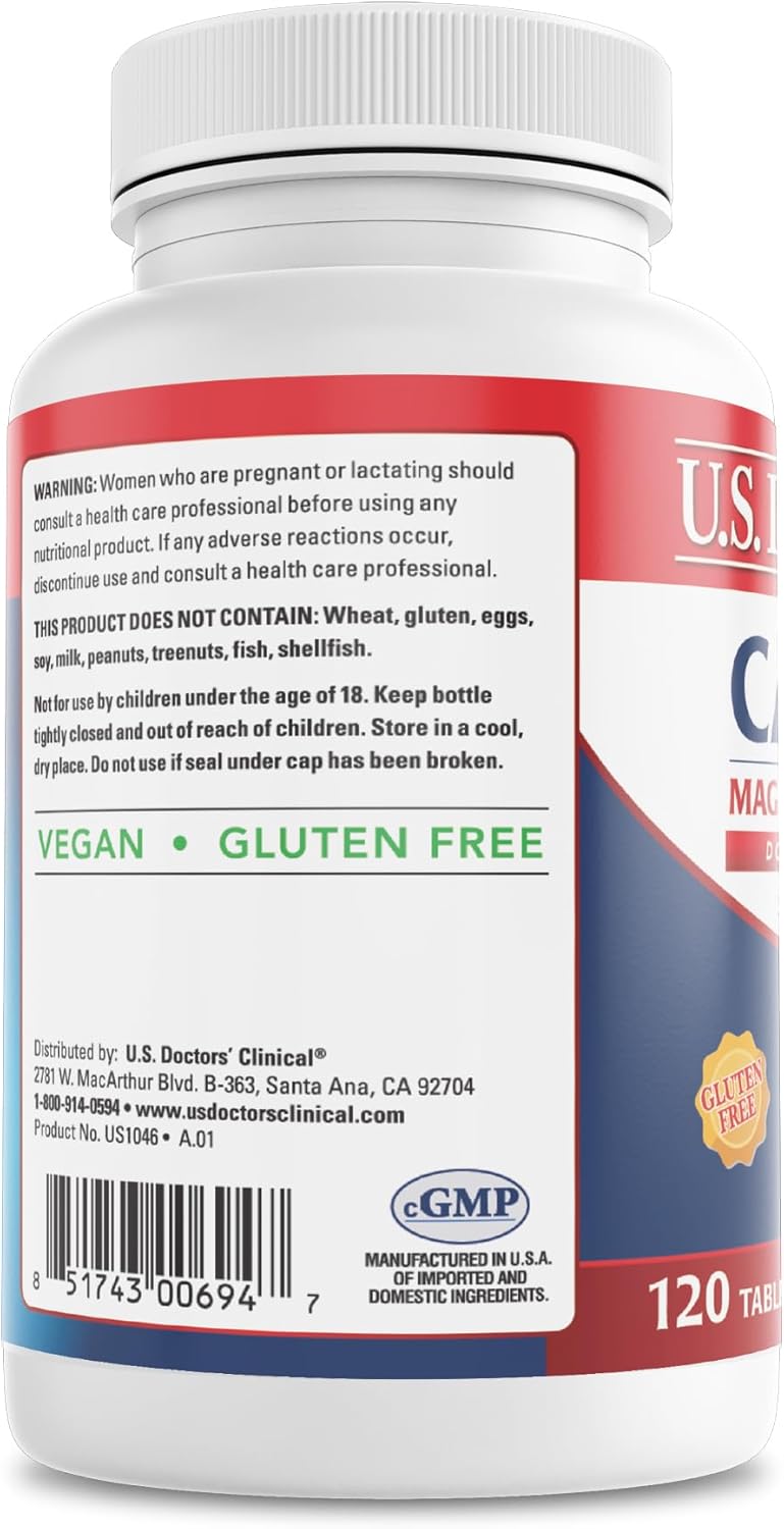 US Doctors' Clinical 1200mg Calcium Citrate & Carbonate Complex with Magnesium & Vitamin D3 - Bone, Muscle, Nerve Support - Vegan, Non-GMO - 120 Tablets
