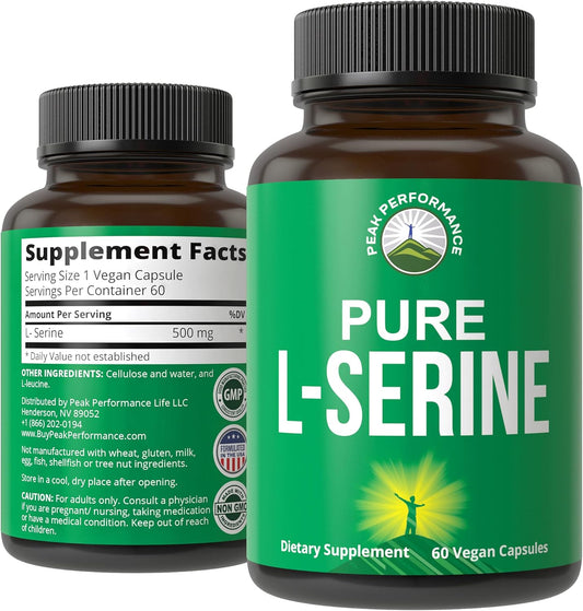 USA Grade L-Serine Capsules 500mg - Best Brain & Nootropic Amino Acids - Non-GMO Supplement - 60 Servings