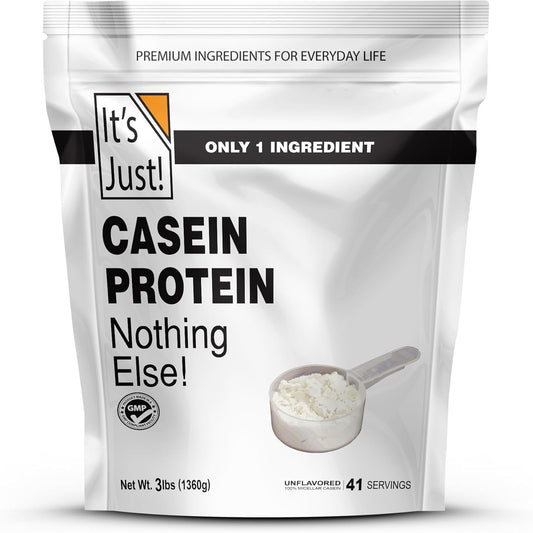 USA-Made 100% Casein Protein Powder - Slow Burning Time Release, 6.9g BCAAs, 1g Carb, Non-GMO - Unflavored 3lbs
