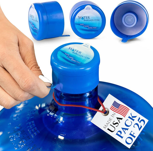 USA Made 3 & 5 Gallon Water Bottle Caps [25 Pack] - Spill Proof Jug Lid for 2-6 Gallon Water Jugs