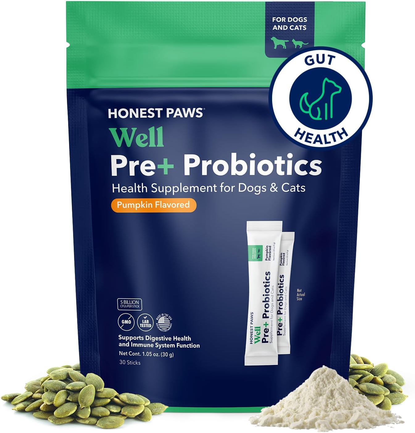 USA-Made Dog Probiotic Powder for Digestive and Immune Health - Pumpkin Flavor with Prebiotic, Enzymes - 30 Sticks