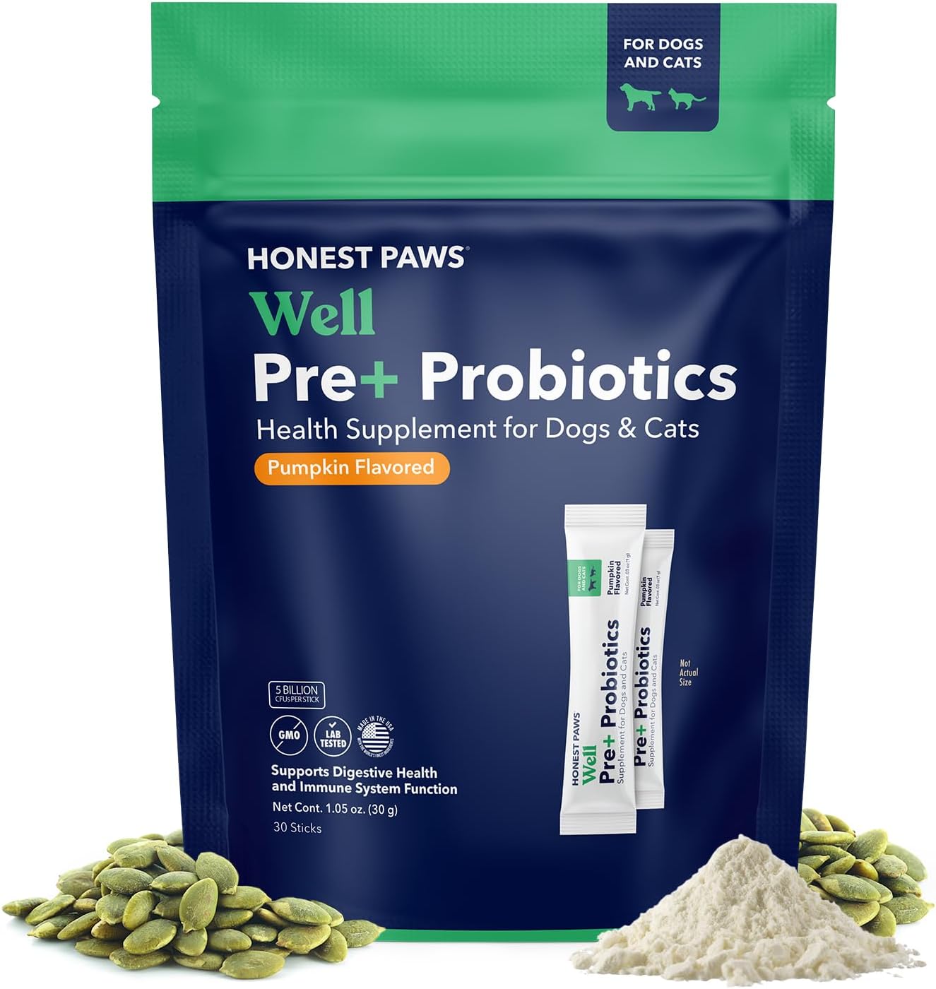 USA-Made Dog Probiotic Powder for Digestive and Immune Health - Pumpkin Flavor with Prebiotic, Enzymes - 30 Sticks
