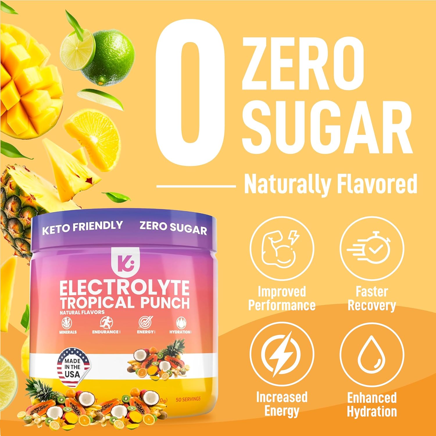 USA-Made Keppi Keto Electrolytes Powder Bundle - Tropical Punch & Blueberry Pomegranate, No Sugar, Zero Carbs, Advanced Hydration, Performance & Recovery, Easy Mixing