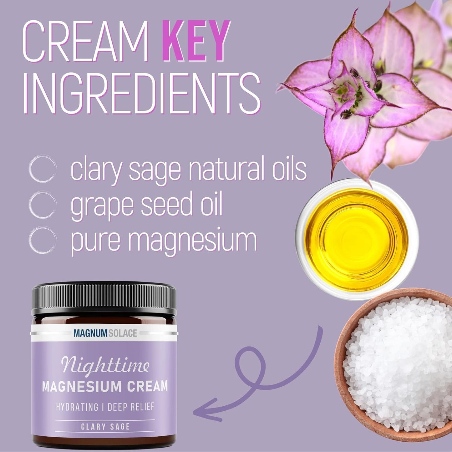 USA Made Nighttime Magnesium Lotion for Kids - Topical Chloride Cream for Legs, Arms, Chest - Clary Sage Scented Formula for Relaxation