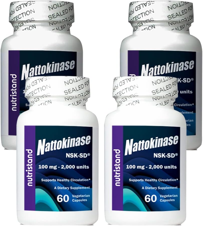 USA-Made NutriStand Nattokinase 2,000 Units - Cardiovascular Superfood from Japan - NSK-SD Nattokinase - 4 Bottles