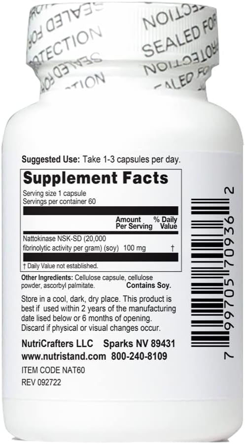 USA-Made NutriStand Nattokinase 2,000 Units - Cardiovascular Superfood from Japan - NSK-SD Nattokinase - 4 Bottles