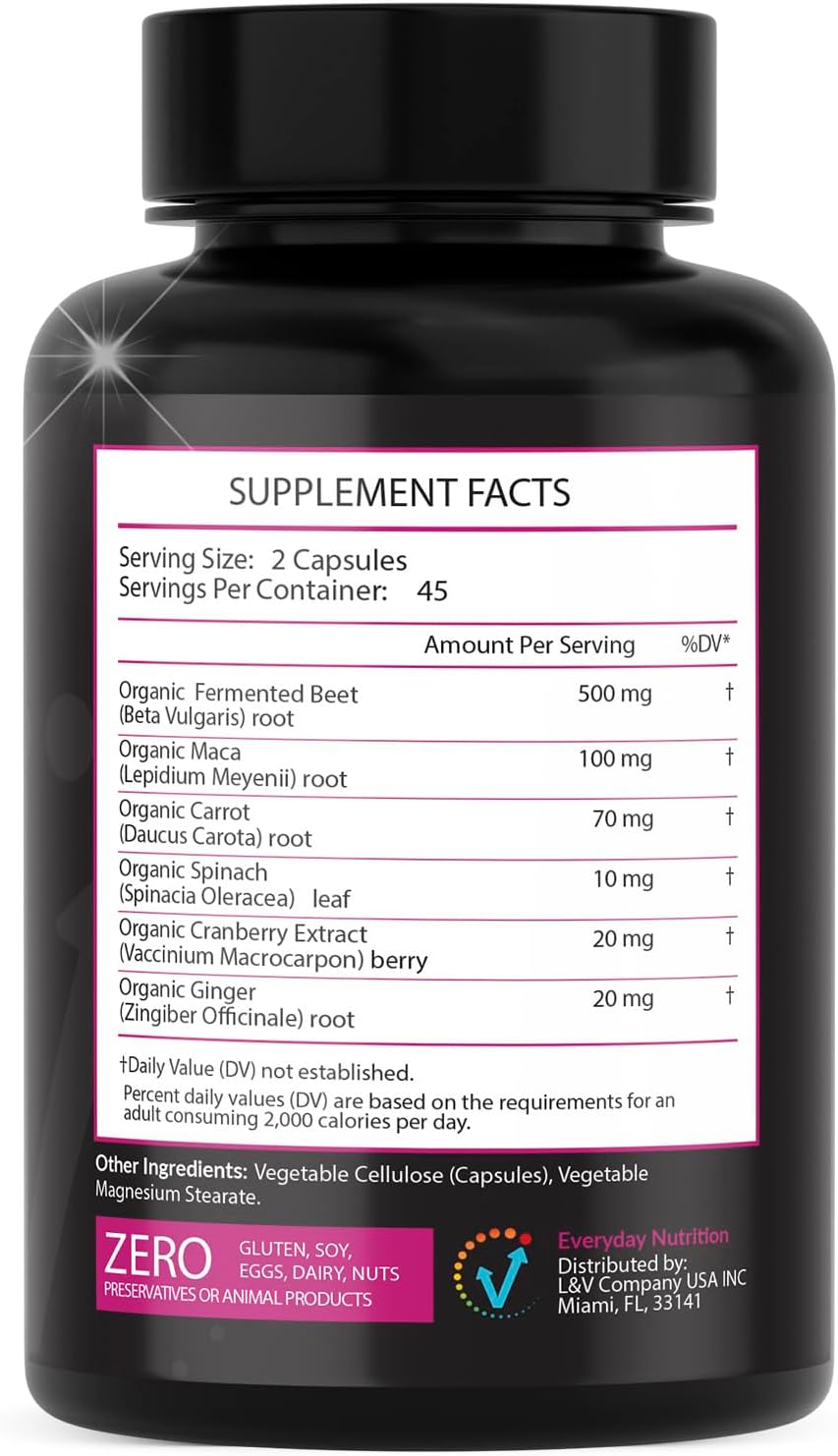 USA-Made Organic Fermented Veggie Capsules for Enhanced Health | Beet Root, Black Maca, Carrot, Spinach, Cranberry, Ginger | Women & Men's Nutrition