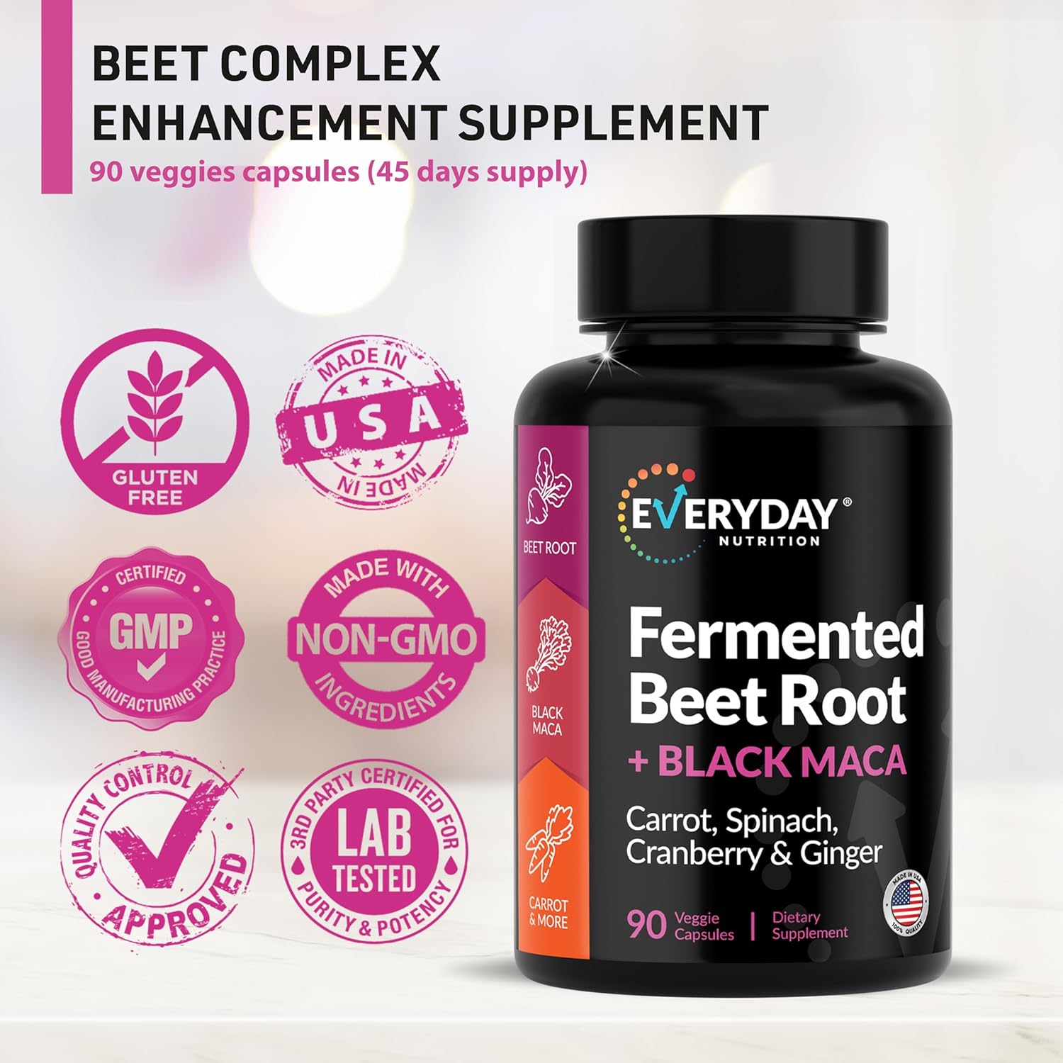 USA-Made Organic Fermented Veggie Capsules for Enhanced Health | Beet Root, Black Maca, Carrot, Spinach, Cranberry, Ginger | Women & Men's Nutrition