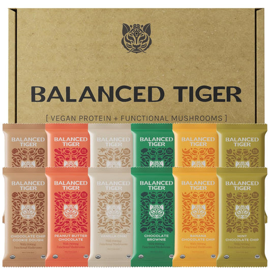 USA-Made Organic Vegan Protein Bars with Functional Mushrooms & Superfoods - 12 Bars Variety Box - Full Dose of Lions Mane, Chaga, Reishi & Cordyceps - Plant Protein Bars with Adaptogens - BoostGo Australia