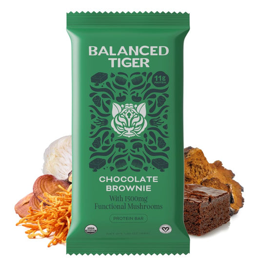USA-Made Organic Vegan Protein Bars with Functional Mushrooms - Chocolate Brownie Flavor | 1500mg Full Dose Lions Mane, Chaga, Reishi & Cordyceps | Plant Protein with Adaptogens & Superfoods