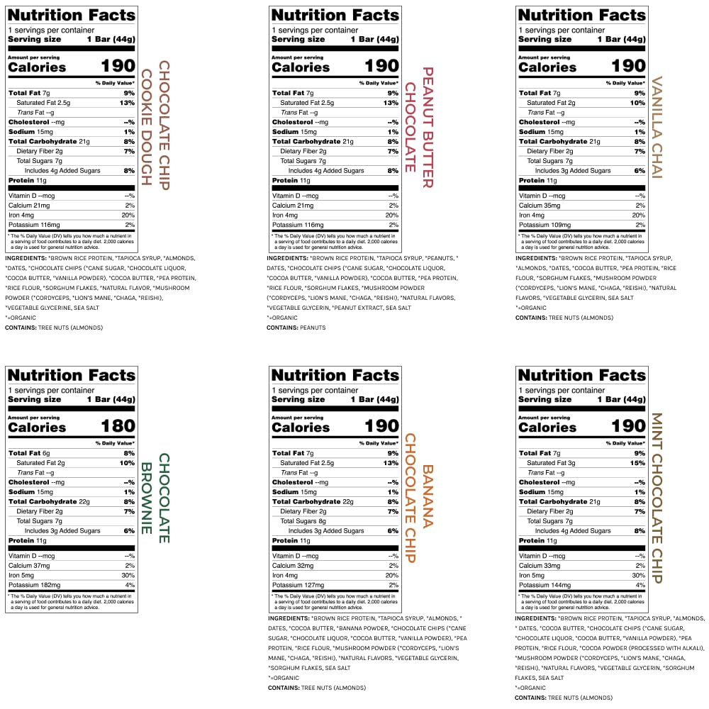 USA-Made Organic Vegan Protein Bars with Functional Mushrooms & Superfoods - 12 Bars Variety Box - Full Dose of Lions Mane, Chaga, Reishi & Cordyceps - Plant Protein Bars with Adaptogens - BoostGo Australia