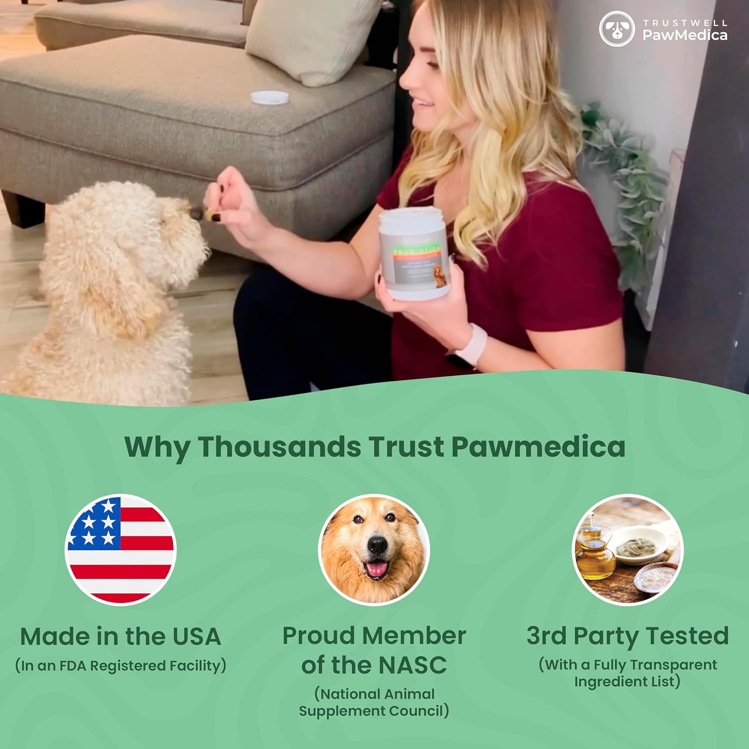 USA-Made PawMedica Dog Probiotic Chews with Digestive Enzymes & Prebiotics - 120 Treats for Digestive Support