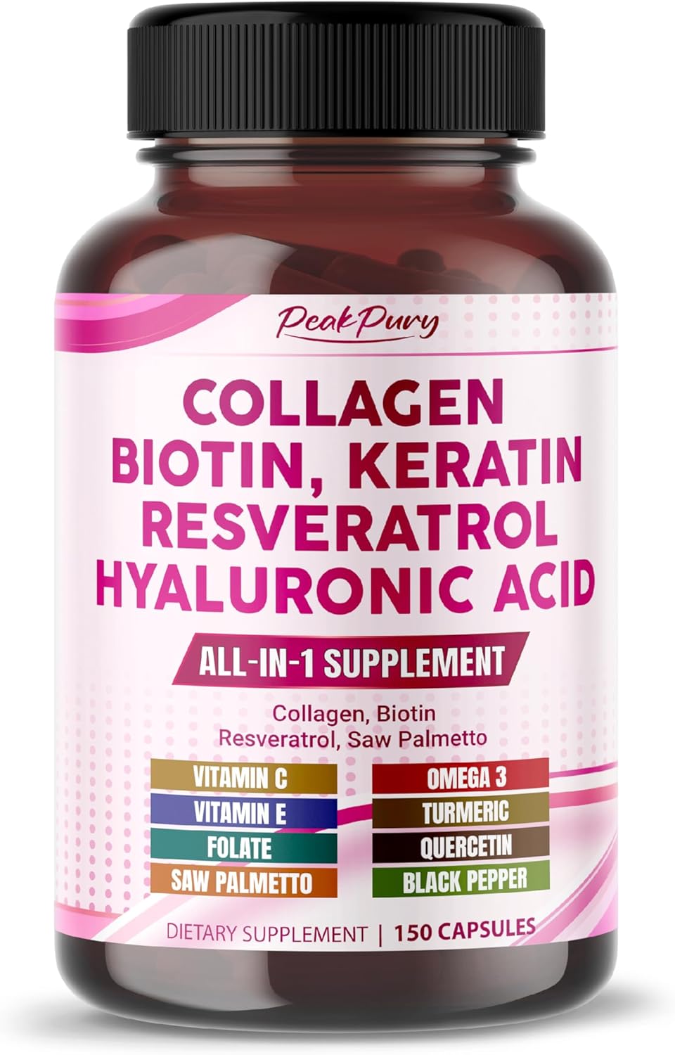 USA-Made Peakpury Collagen Biotin Resveratrol Saw Palmetto for Skin and Joint Health Support