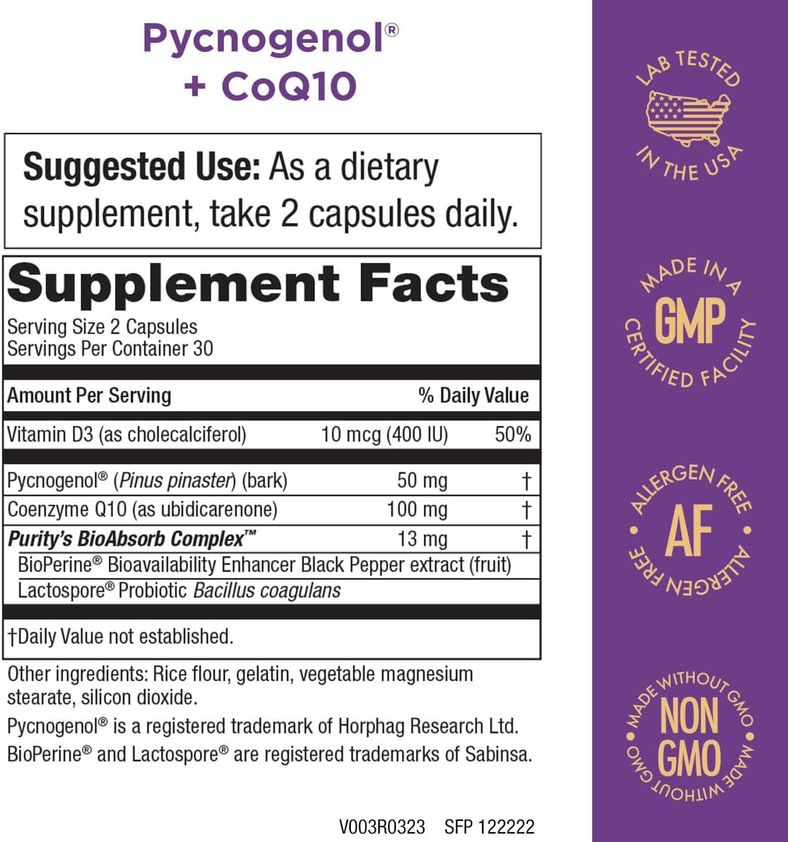 USA-Made Purity Products Pycnogenol + CoQ10 Super Formula with Kaneka Q10 - Supports Heart, Circulatory, Brain, Immune Health - 60 Capsules