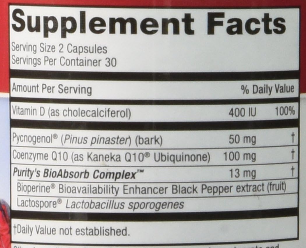 USA-Made Purity Products Pycnogenol + CoQ10 Super Formula with Kaneka Q10 - Supports Heart, Circulatory, Brain, Immune Health - 60 Capsules