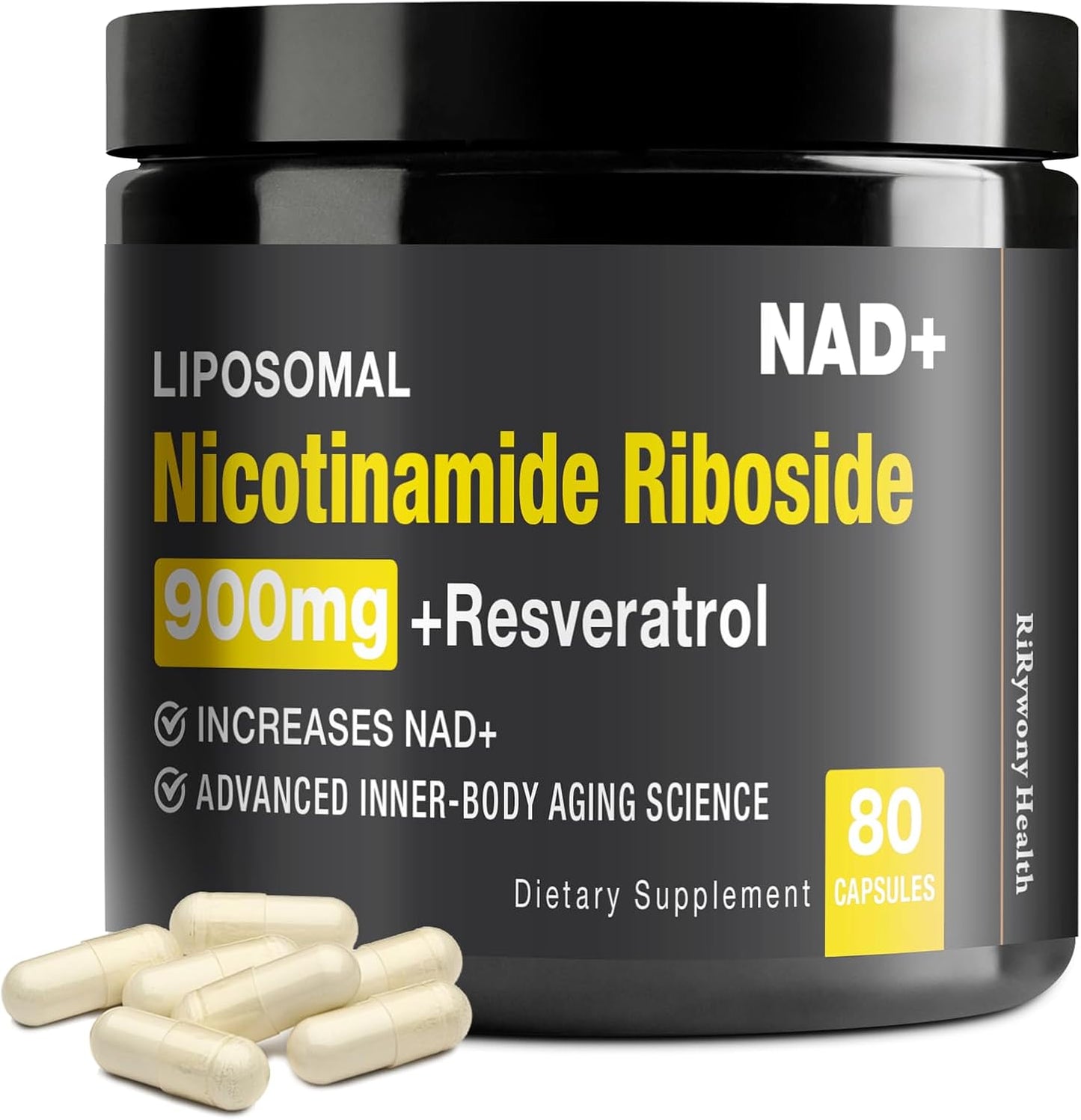 USA-Made RiRywony Health NAD+ Supplement with Nicotinamide Riboside and Resveratrol Quercetin - 900mg Formula