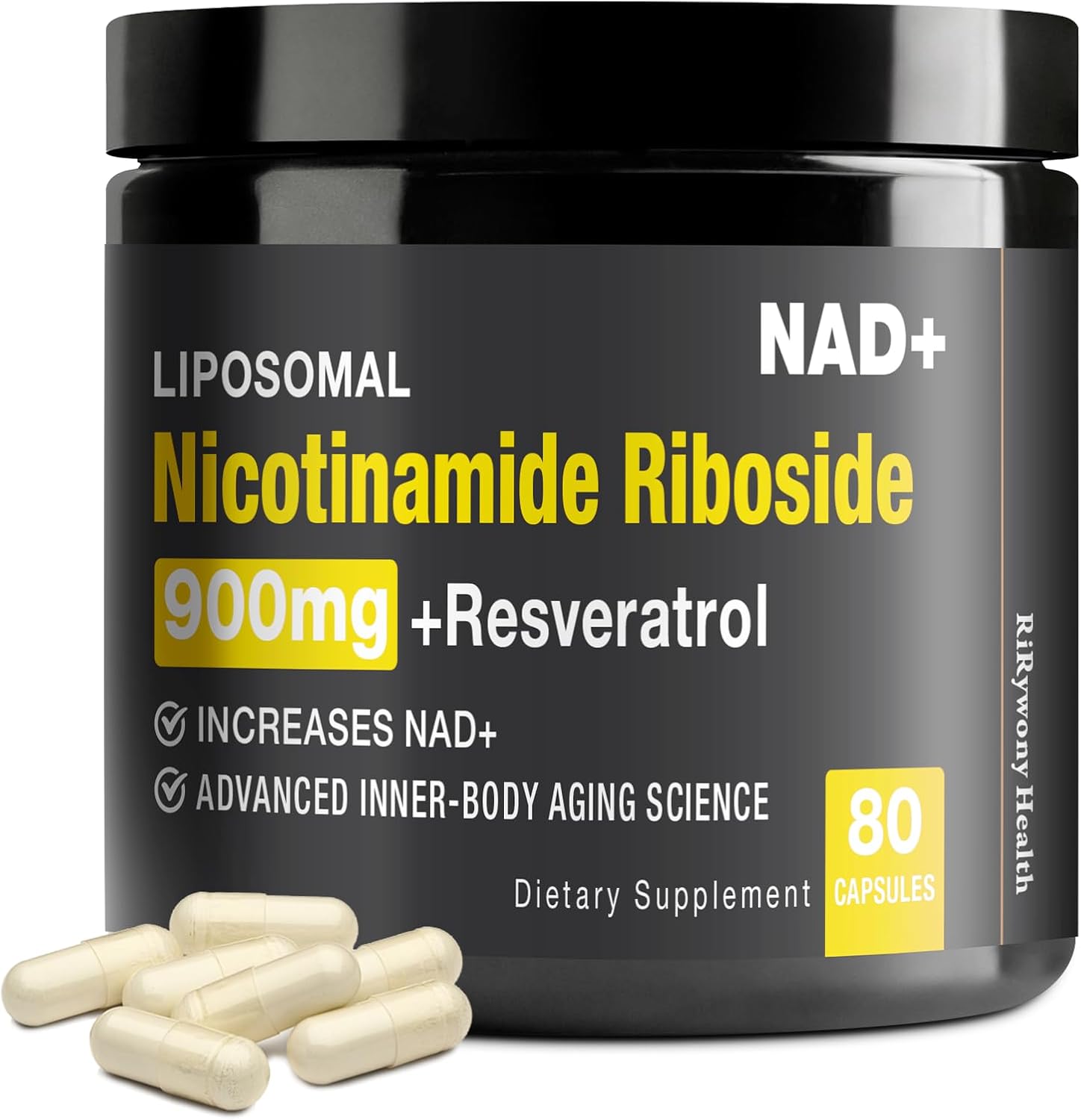 USA-Made RiRywony Health NAD+ Supplement with Nicotinamide Riboside and Resveratrol Quercetin - 900mg Formula