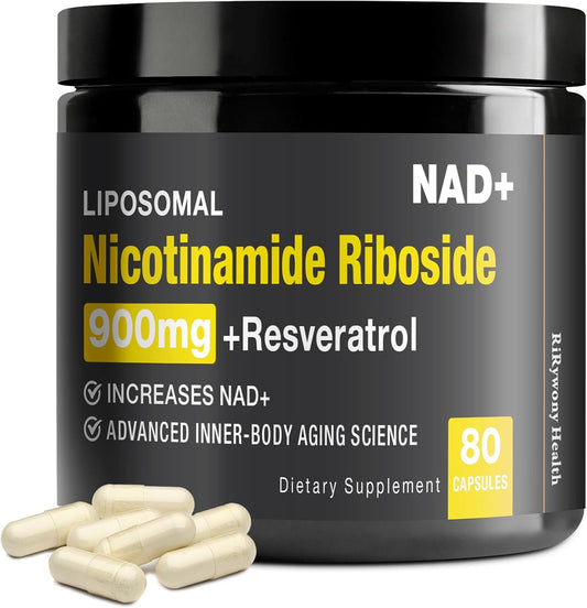 USA-Made RiRywony Health NAD+ Supplement with Nicotinamide Riboside and Resveratrol Quercetin - 900mg Formula